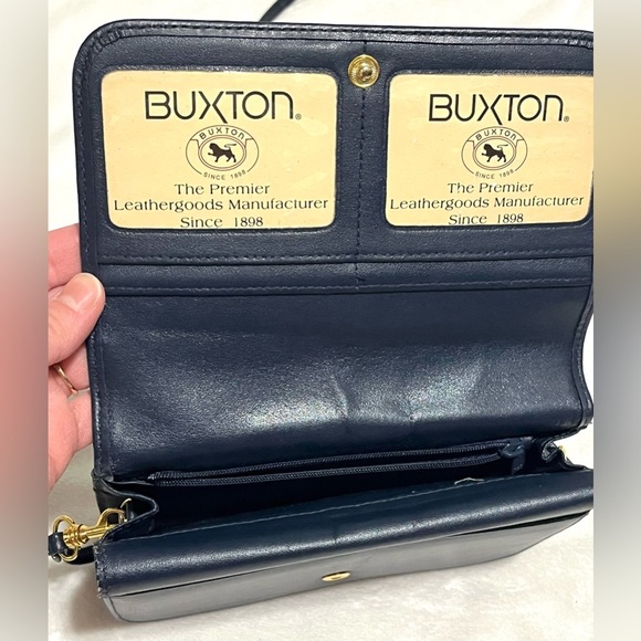 Buxton Blue Crossbody Wallet Purse with Many Zipper Pockets Card Slots 52” Strap - Picture 11 of 16